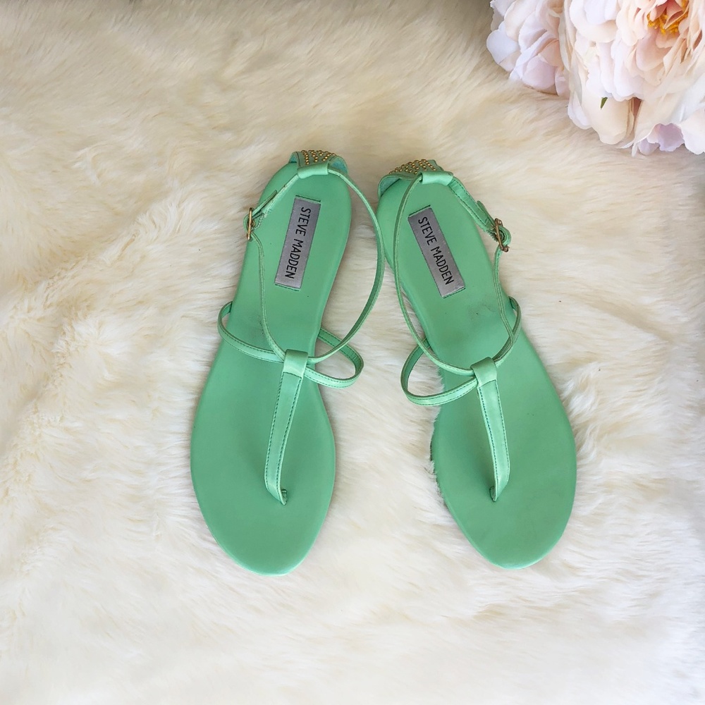 Steve Madden Mint Green T Strap Sandals with Gold